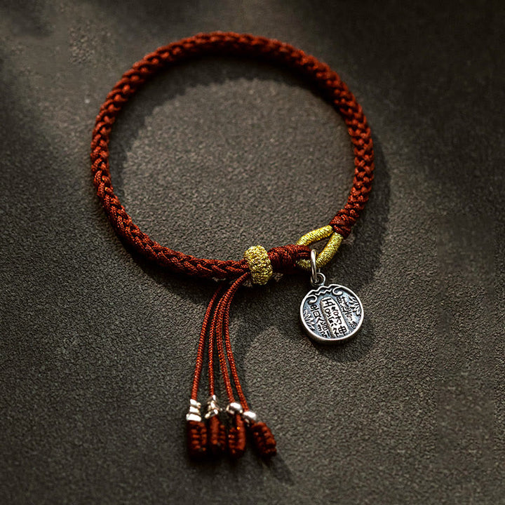 Buddha Stonesハンドメイド 925 スターリングシルバー 五行神 富と幸運の守護 紐編みブレスレット