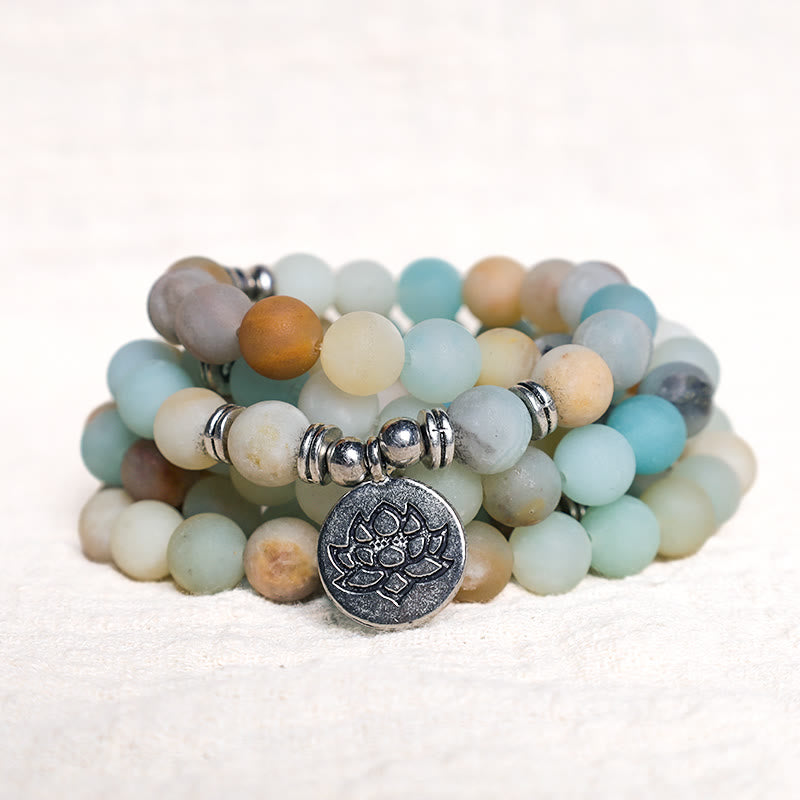 Buddha Stonesチベットアマゾナイト石 祝福の蓮の花Mala
