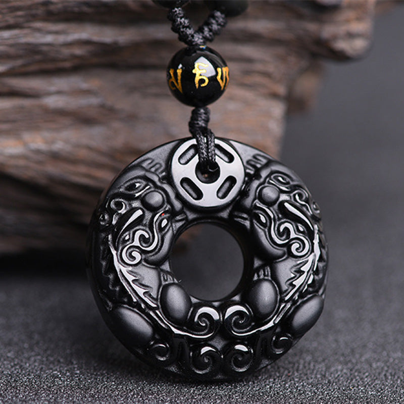 Buddha StonesPiXiu黒曜石富のペンダントネックレス - image 2