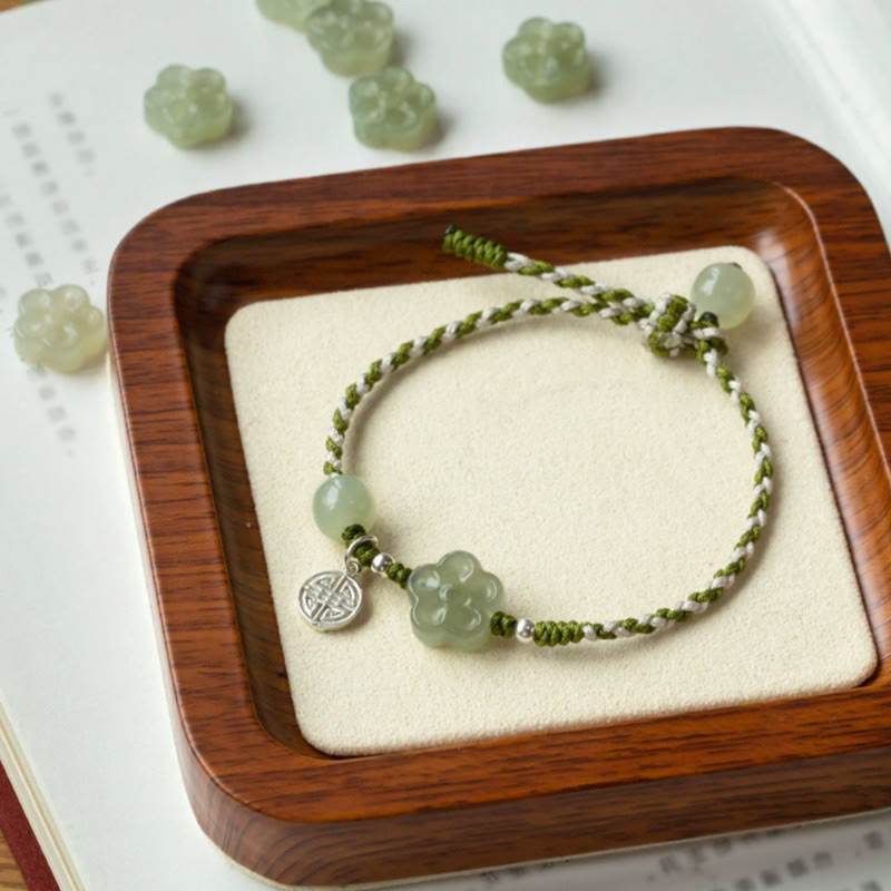 Buddha Stones手作りの梅の花翡翠の幸運繁栄編みブレスレット