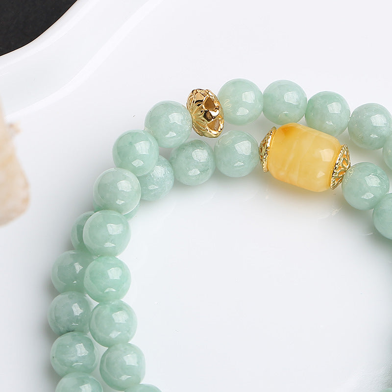Buddha Stones925スターリングシルバー 天然翡翠 アンバー バタフライ 幸運の豊かさのブレスレット