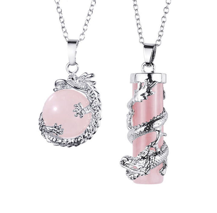 Buddha Stones2ピース ドラゴンラップ ラウンドボール ジェムストーン カップルネックレス ペンダント