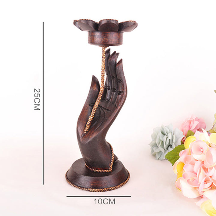 Buddha Stonesの手模様の木製キャンドルスティックホームキャンドルホルダー装飾