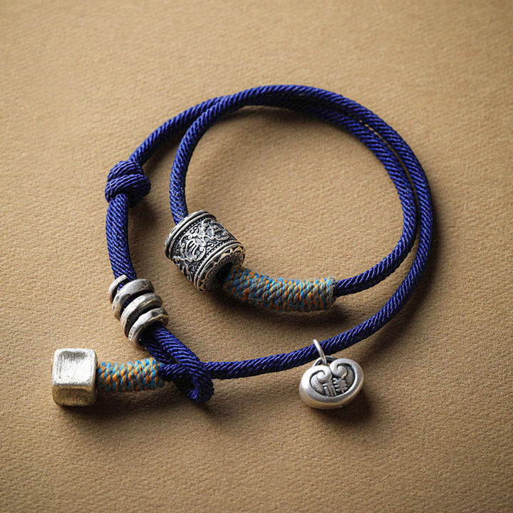 Buddha Stones手作り チベットオーム・マニ・パドメ・フム彫刻 縁起物 お守り ダブルラップ ロープブレスレット