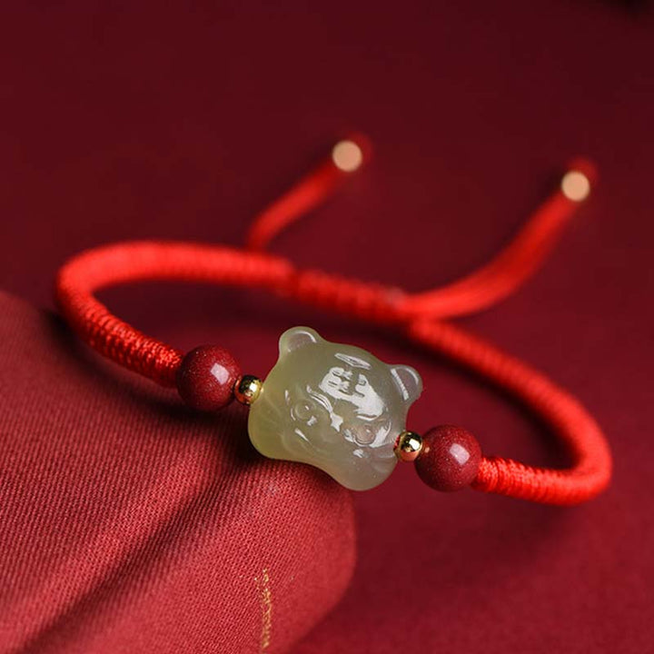 Buddha Stones翡翠辰砂ラッキータイガーストリングブレスレット