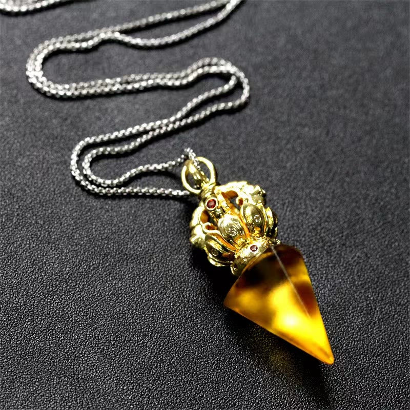 Buddha Stonesチベットドルジェ金剛杵4本爪蓮華水晶の強さのネックレスペンダント