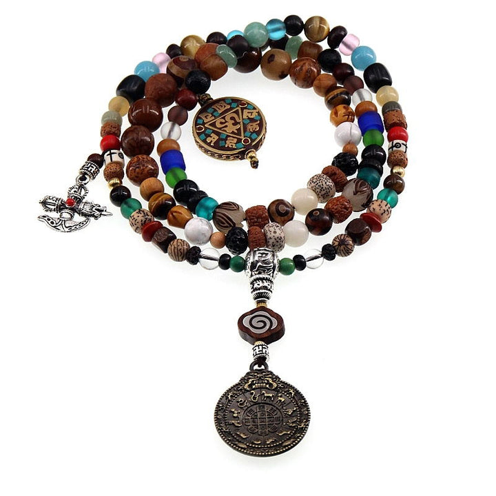 チベットのBuddha Stones108個のMala、九宮八卦菩提樹の実、ヤクの骨の金剛杵、調和のブレスレット