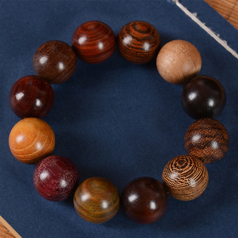 Buddha Stonesマルチカラー サンダルウッド 保護 ヒーリング ブレスレット