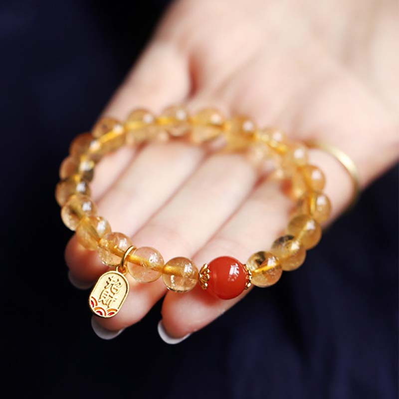 Buddha Stonesシトリン レッドアゲート 幸運のチャームブレスレット