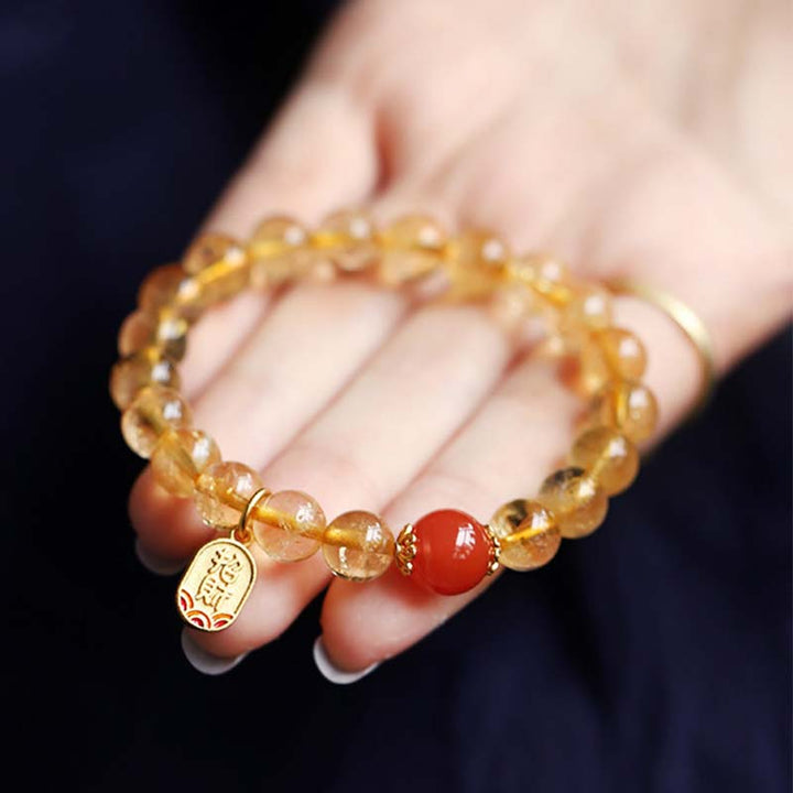 Buddha Stonesシトリン レッドアゲート 幸運のチャームブレスレット