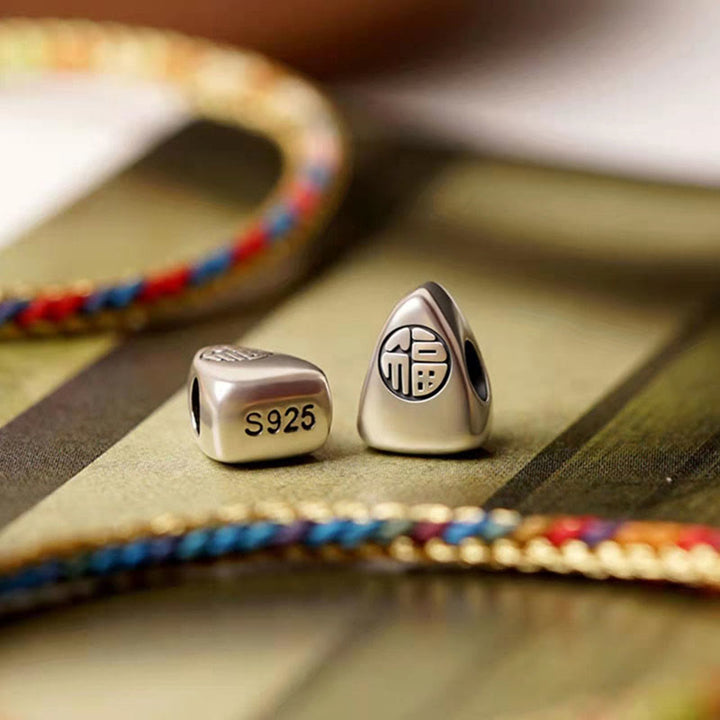 Buddha Stones925 スターリングシルバー 福文字粽柄 マルチカラーストリング 幸運 ハンドメイド 編み込みブレスレット