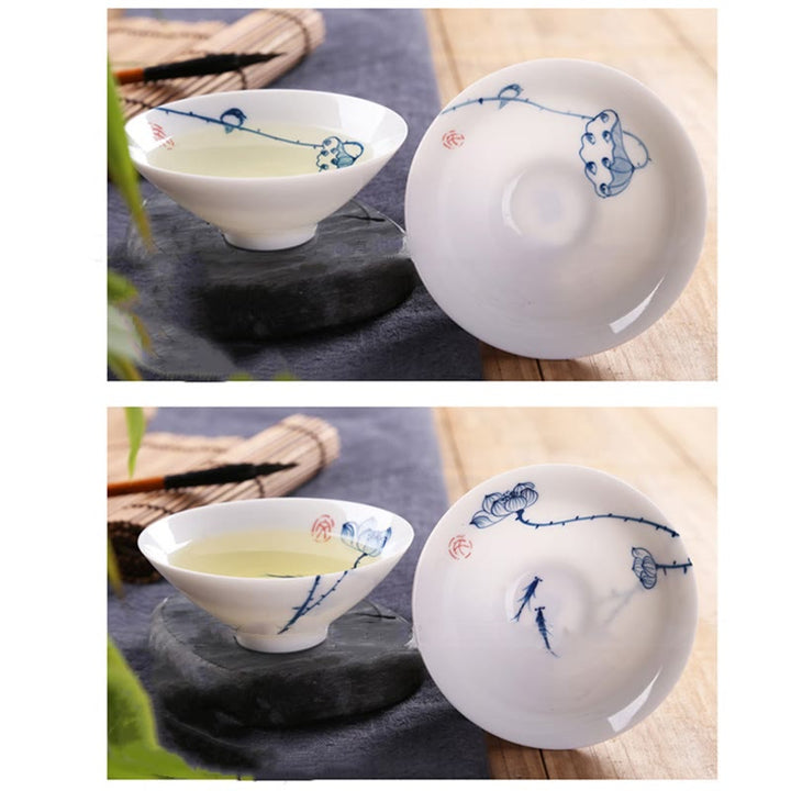 Buddha Stonesヴィンテージ 梅 蘭 竹 菊 蓮 鯉 陶器 ティーカップ カンフー ティーカップ