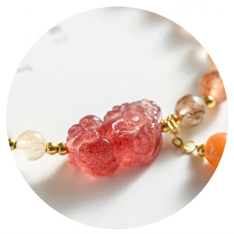 Buddha Stones天然ルチルクォーツ ストロベリークォーツ 貔貅開運財運ブレスレット