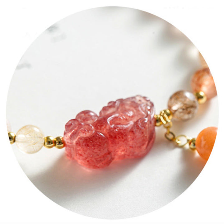 Buddha Stones天然ルチルクォーツ ストロベリークォーツ 貔貅開運財運ブレスレット