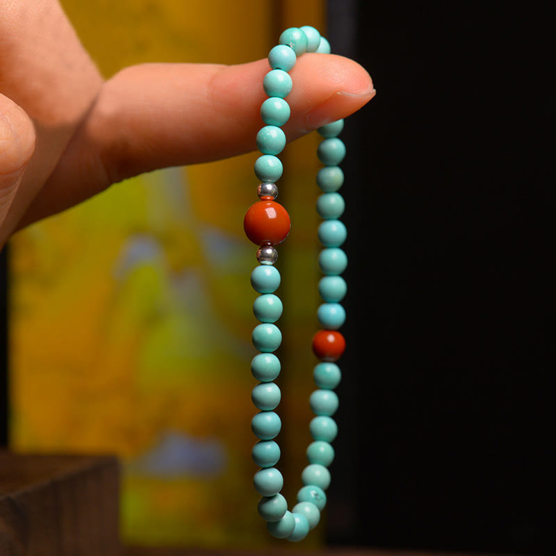 Buddha Stonesターコイズ レッドアゲート ビーズ守護ブレスレット - image 2