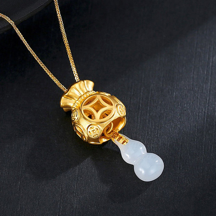 Buddha Stones縁起の良い風水 マネーバッグ 翡翠ペンダントネックレス