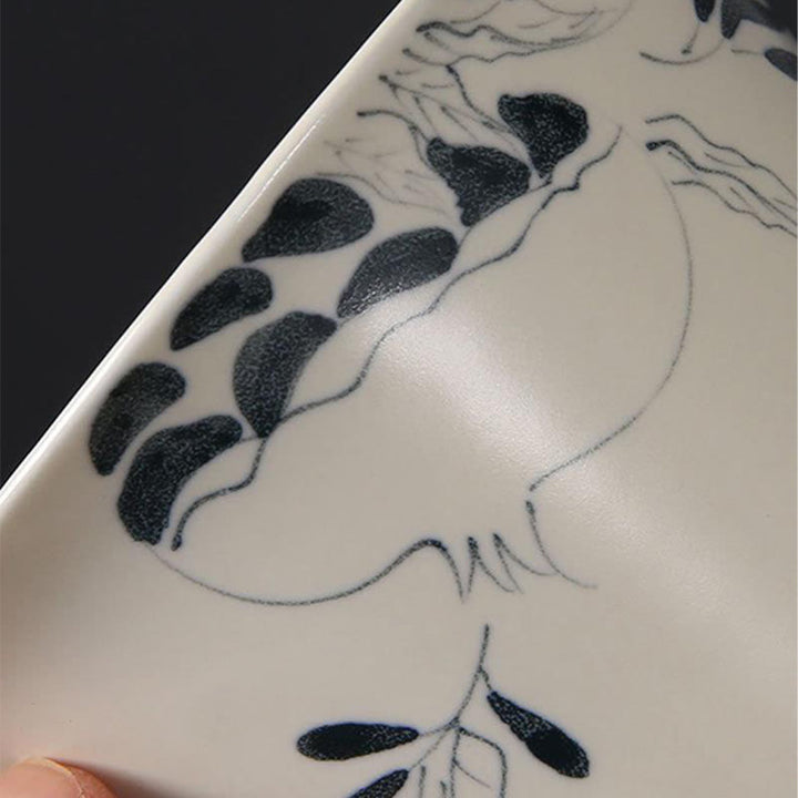 Buddha Stones手描きザクロハイビスカス松蓮陶器蓋碗三彩ティーカップカンフーティーカップ＆ソーサー蓋付き
