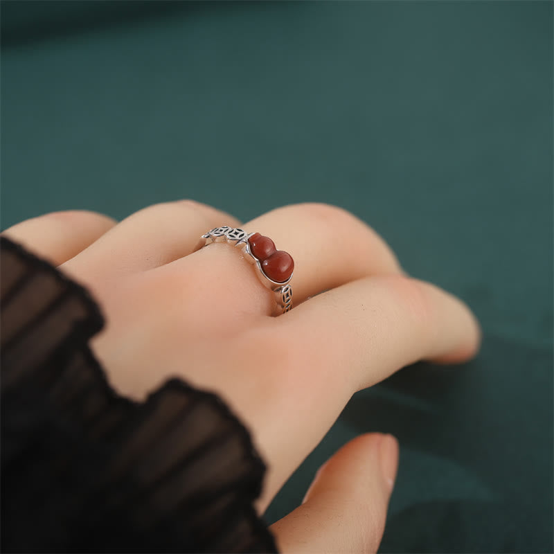 Buddha Stones925 スターリングシルバー 赤瑪瑙 ひょうたん 銅貨 自己受容リング