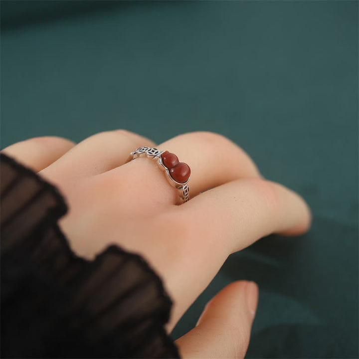Buddha Stones925 スターリングシルバー 赤瑪瑙 ひょうたん 銅貨 自己受容リング