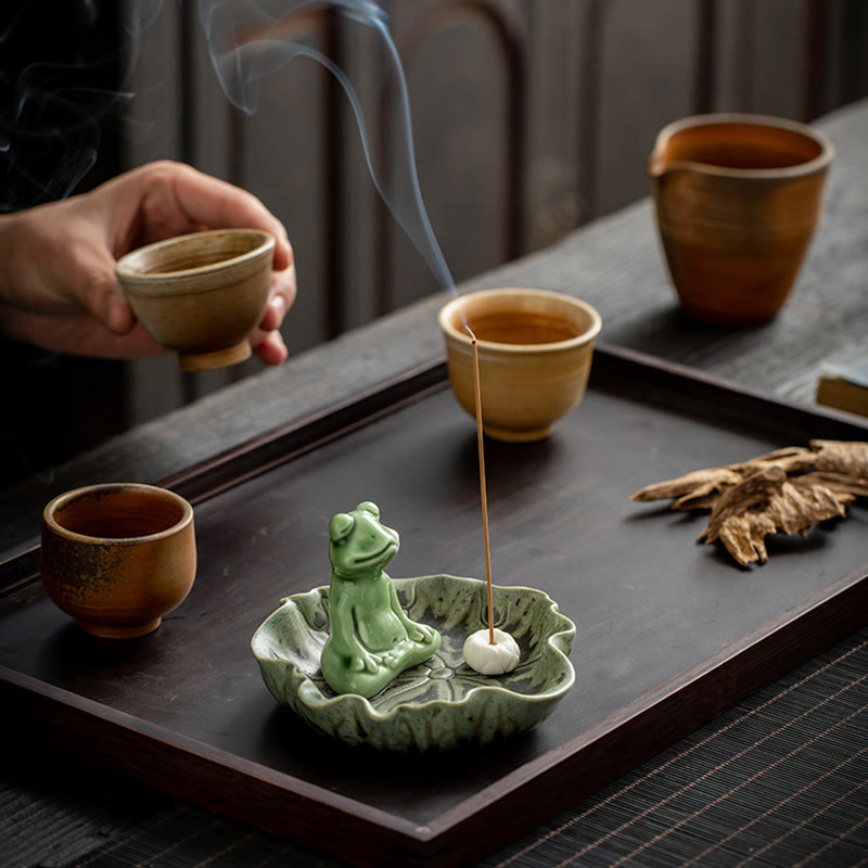 Buddha Stones葉 瞑想 カエル柄 癒し 陶器 香炉 装飾