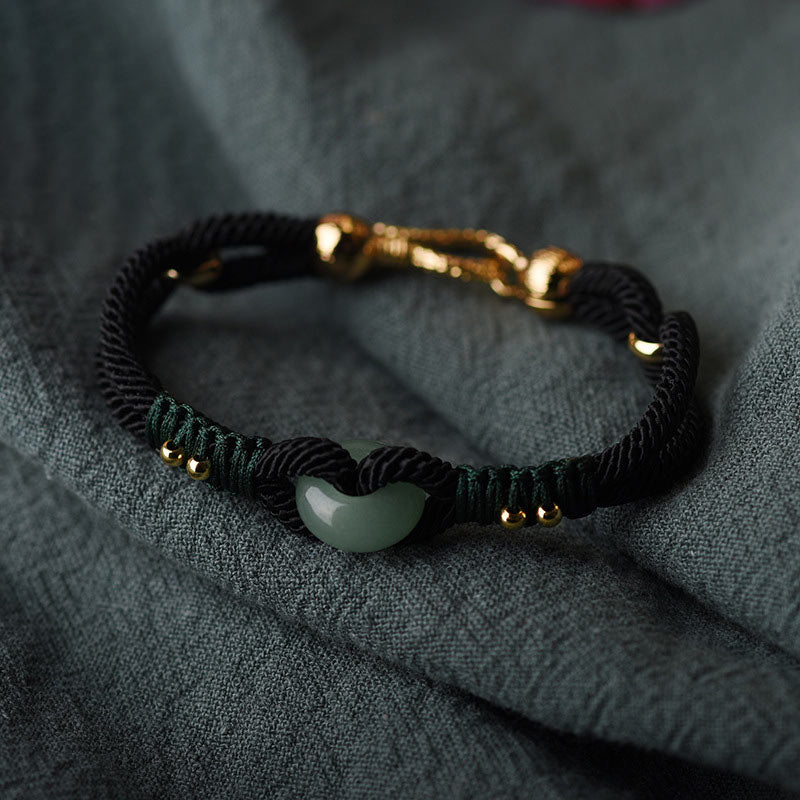 Buddha Stonesチベット翡翠幸運黒ロープカップルブレスレット
