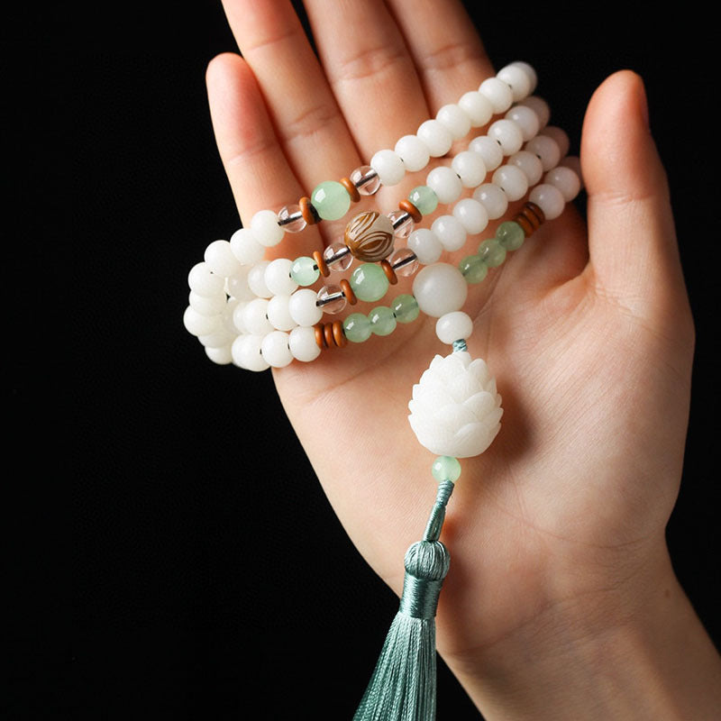 Buddha Stonesホワイト 菩提樹Mala108個 守護ブレスレット