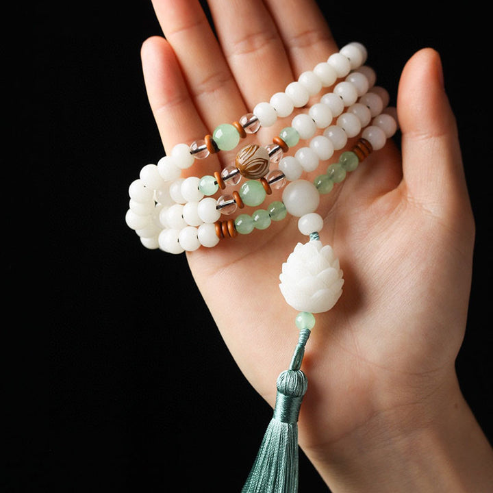 Buddha Stonesホワイト 菩提樹Mala108個 守護ブレスレット