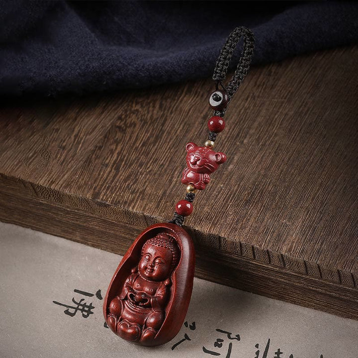 Buddha Stones小葉紅檀仏 辰砂 十二支 お守り 守護キーチェーン