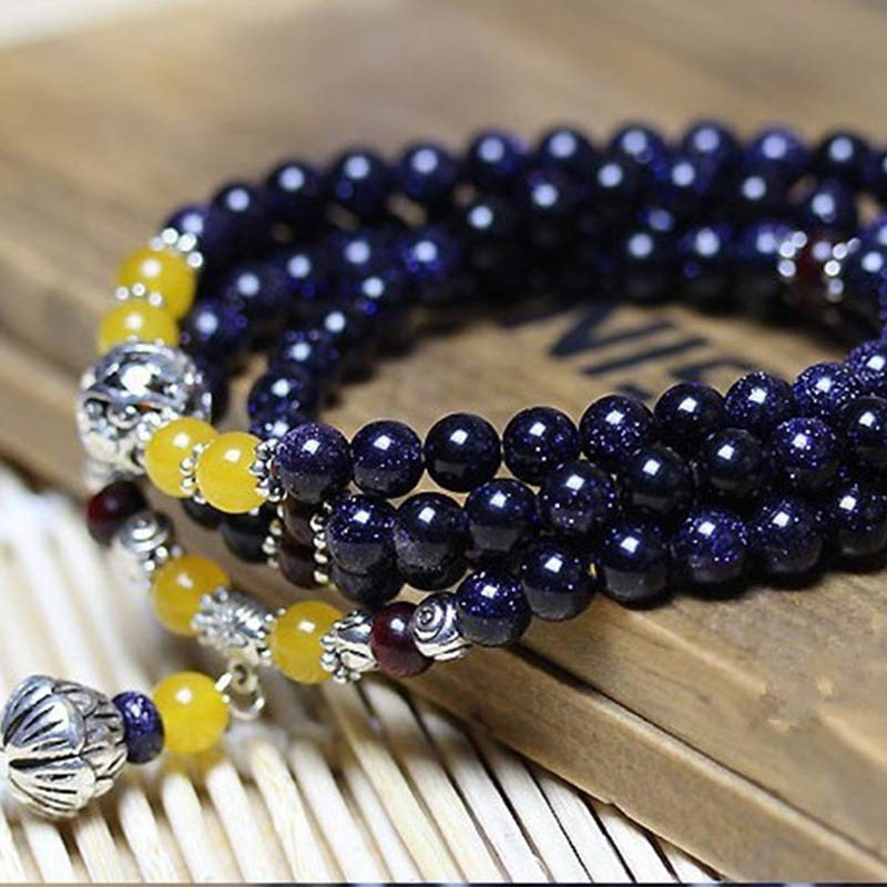 Buddha Stonesブルーサンドストーン 富のチャームブレスレットMala