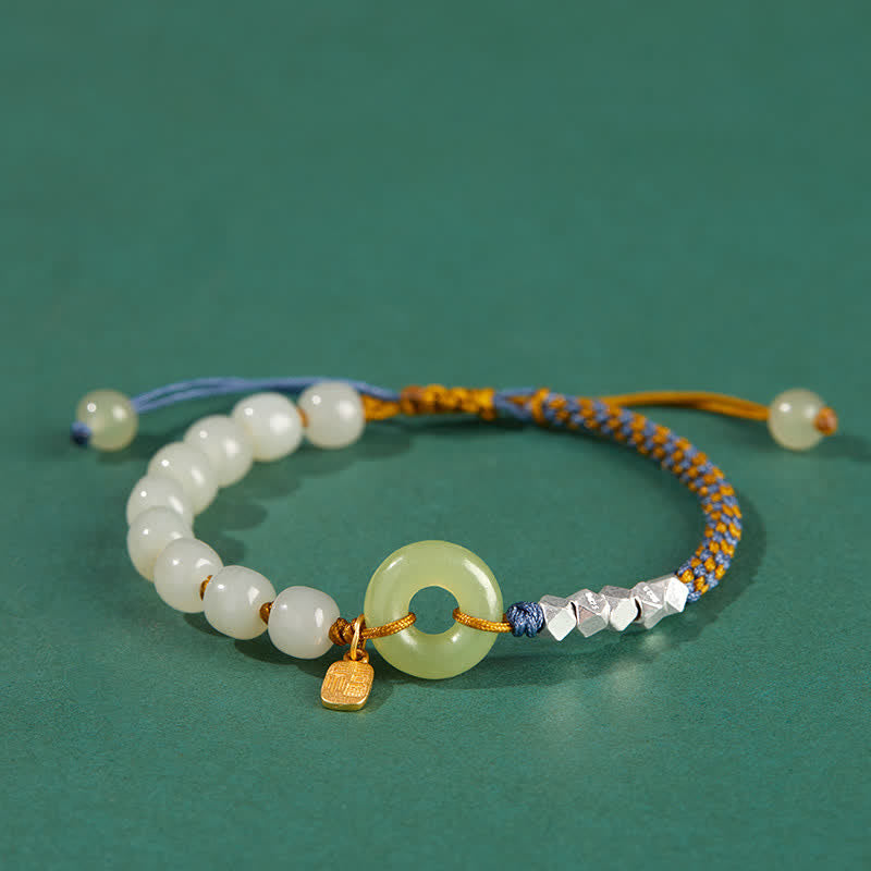 Buddha Stones 925スターリングシルバー 和田翡翠 平和バックル ビーズ 幸運 幸福 チャームブレスレット