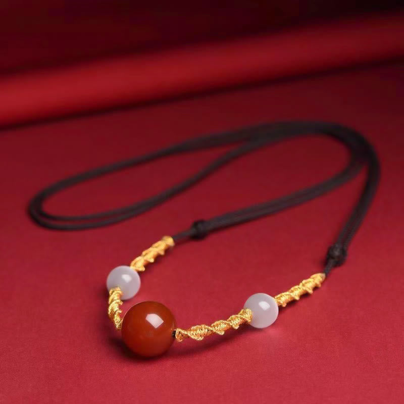 Buddha Stones天然赤瑪瑙 キャッツアイ カーム編み紐ブレスレット ネックレスペンダント - レッドアゲート＆キャッツアイ ブラックロープネックレス 70cm - image 10