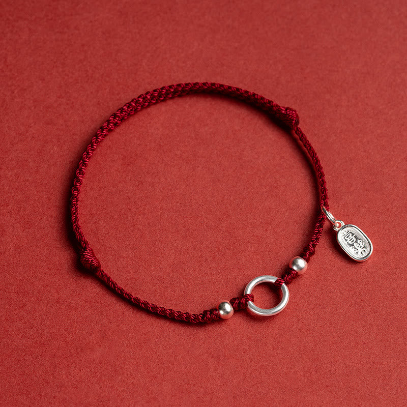 Buddha Stones925 スターリングシルバー 幸運 幸運 平和 喜び 蓮 平和バックル レッドストリングブレスレット