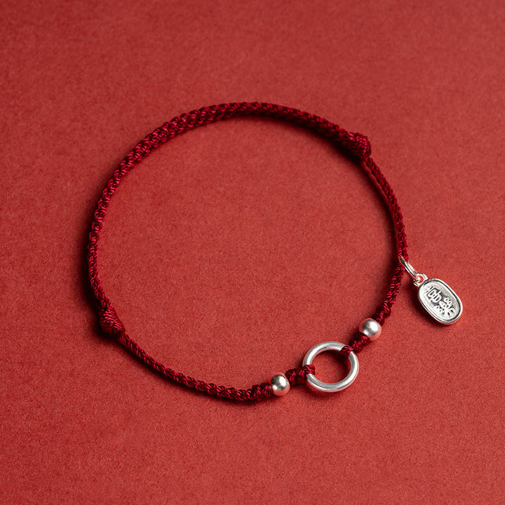 Buddha Stones925 スターリングシルバー 幸運 幸運 平和 喜び 蓮 平和バックル レッドストリングブレスレット