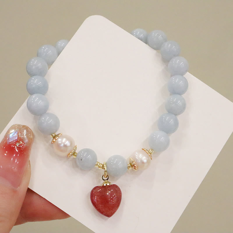 Buddha Stones天然アクアマリン カルセドニー セレニティ ウサギ ひょうたん 猫 チャームブレスレット - image 10