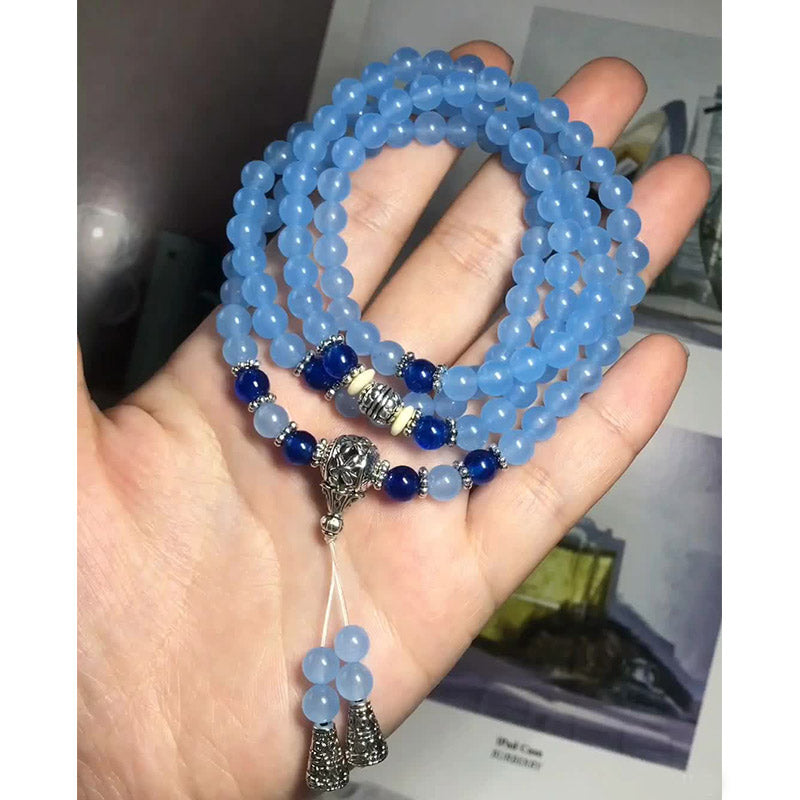 Buddha Stones108ビーズ ブルークリスタル ヒーリングブレスレットMala