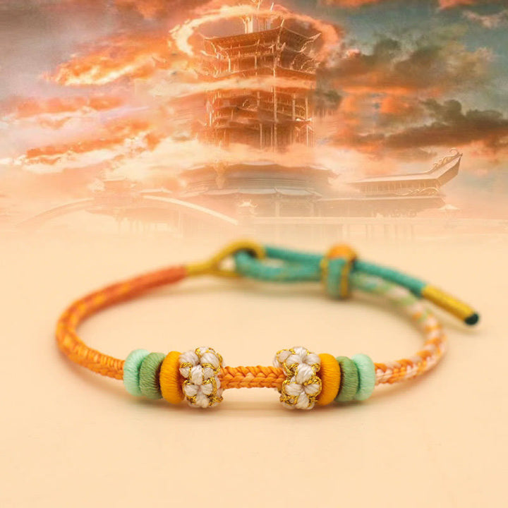Buddha Stonesハンドメイド8スレッドピースノットピーチブロッサムノット幸運ロープ編みブレスレット - オレンジグリーン（手首周り14～18cm） - image 8