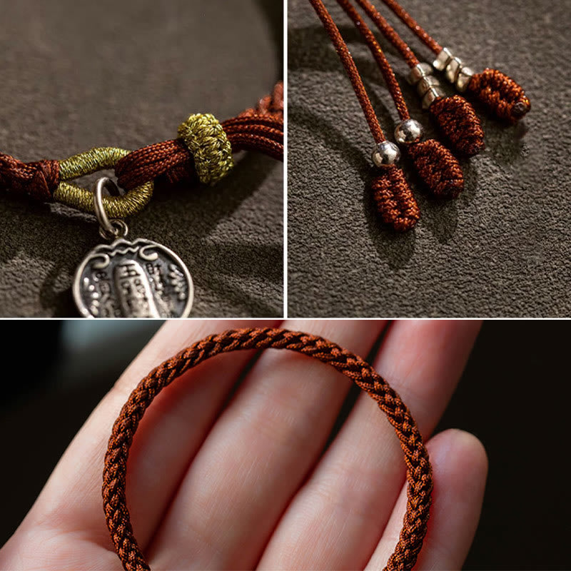 Buddha Stonesハンドメイド 925 スターリングシルバー 五行神 富と幸運の守護 紐編みブレスレット