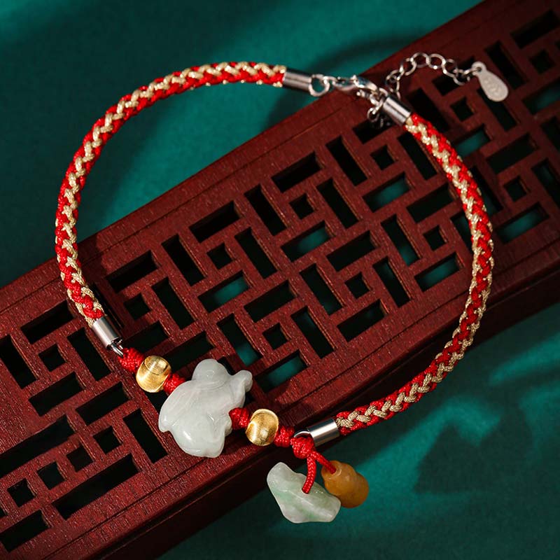 Buddha Stones中国の十二支翡翠 繁栄の赤紐のブレスレット アンクレット - ウサギ（ブレスレット/アンクレットサイズ19.5+4cm） - image 7