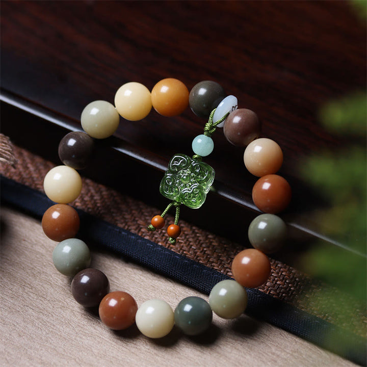 Buddha Stones天然 マルチカラー グラデーション 菩提樹 瑠璃ガラス チャーム 平和ブレスレット