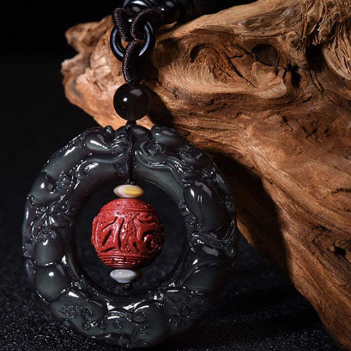 Buddha Stones風水天然レインボーオブシディアン貔貅辰砂ヒーリングネックレスペンダント - レインボーオブシディアン（愛 ♥ ポジティブな変化） - image 1
