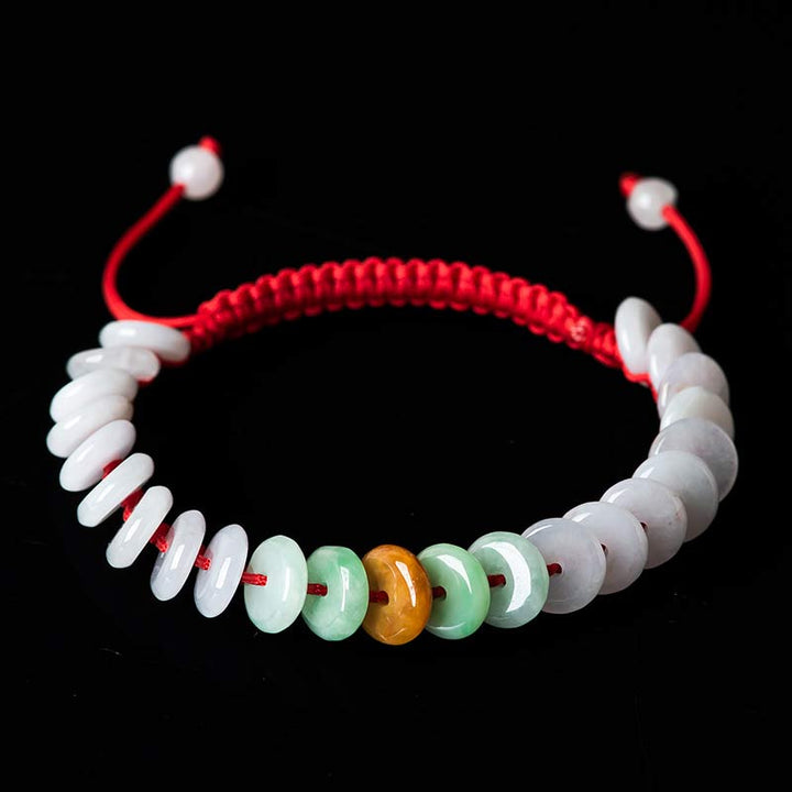 Buddha Stonesラウンド翡翠ラッキーレッドストリング織りブレスレット