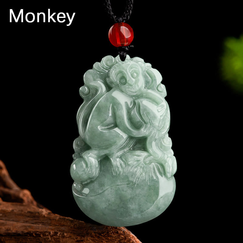 Buddha Stones天然グリーン翡翠 12星座 幸運 繁栄 ネックレス ペンダント - 猿 - image 17