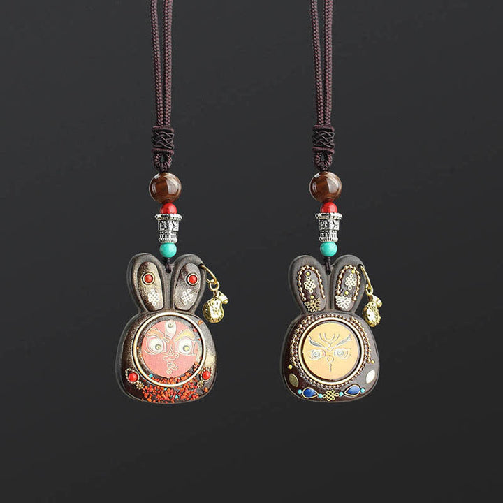 チベット黒檀五福神タンカネックレスペンダント