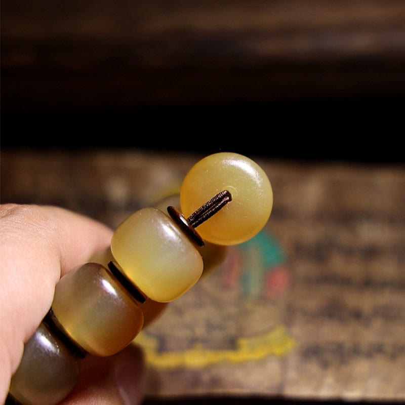 Buddha Stones手作り チベット羊角オーム・マニ・パドメ・フム縁起の良いブレスレット