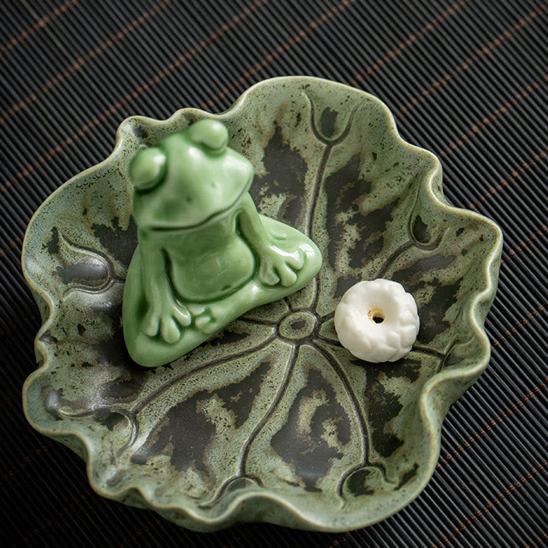 Buddha Stones葉 瞑想 カエル柄 癒し 陶器 香炉 装飾
