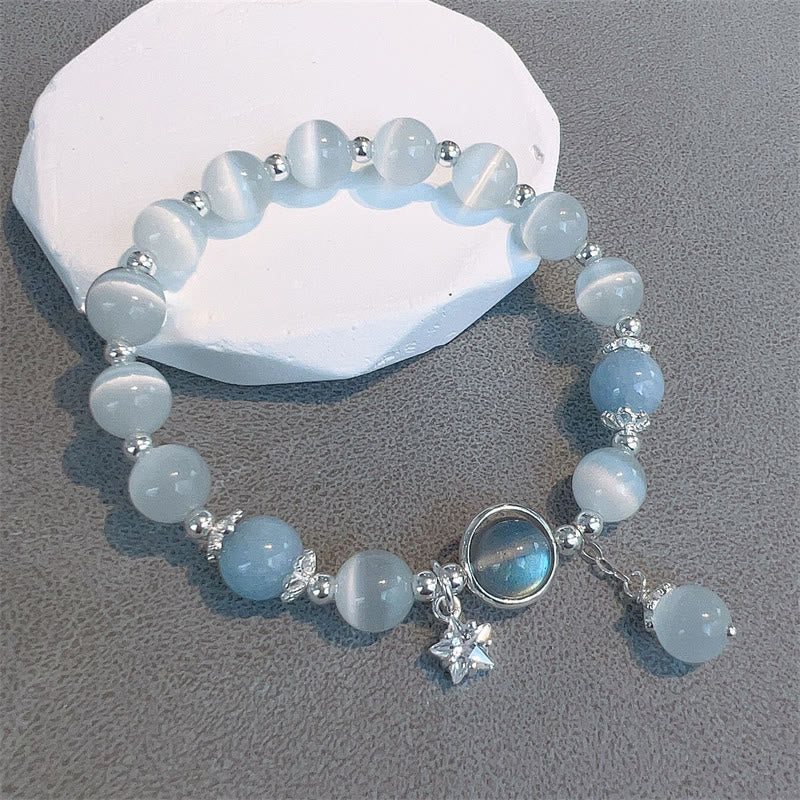 Buddha Stones ムーンストーン バタフライ＆スター チャーム ブレスレット レディース