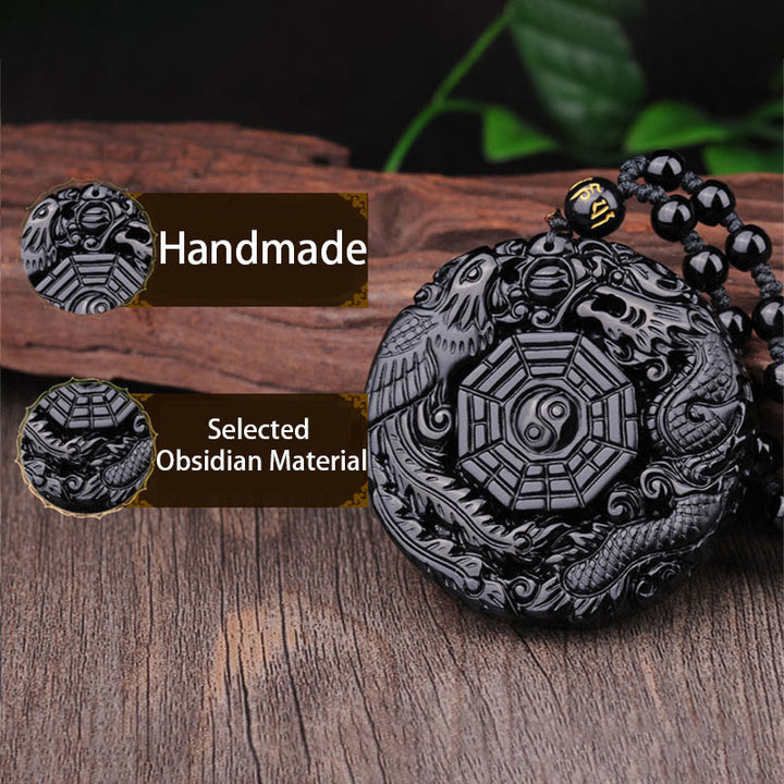 Buddha Stones八卦龍鳳凰黒曜石成就ペンダントネックレス - image 6