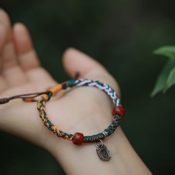 Buddha Stonesハンドメイド チベットシルバー 925 スターリングシルバー ザキラム 富の女神 ラクダの骨 守護 編み込みブレスレット