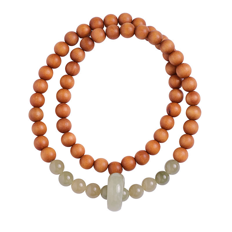 Buddha Stones白檀 和田翡翠 守護 ダブルラップブレスレット