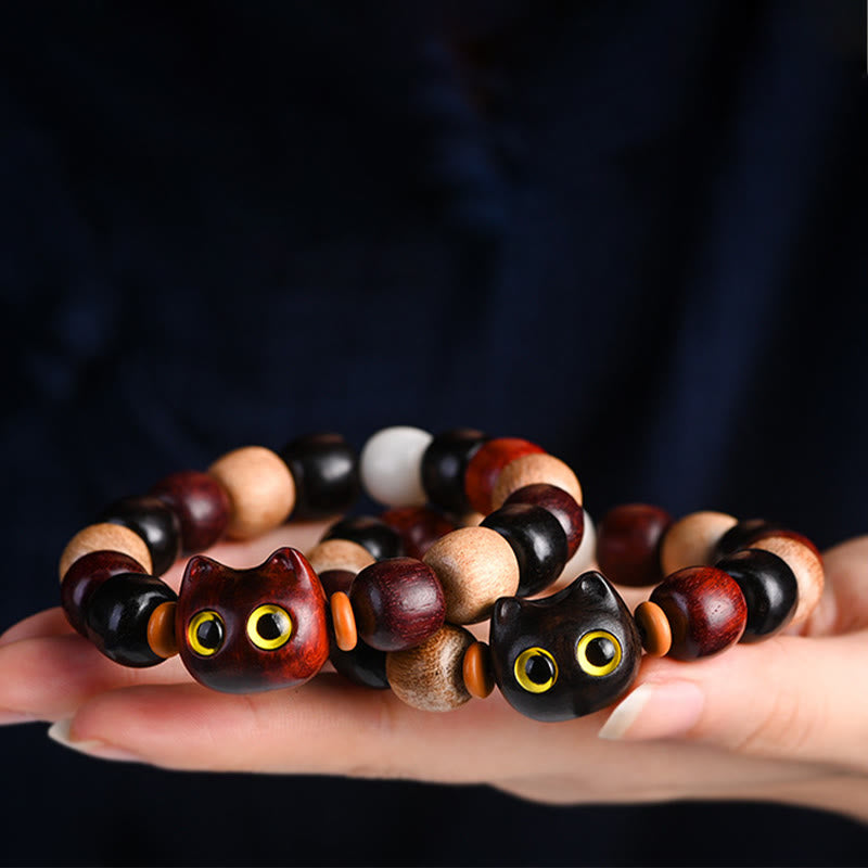 Buddha Stones小葉紫檀黒檀かわいい猫 彫刻守護ブレスレット - image 14